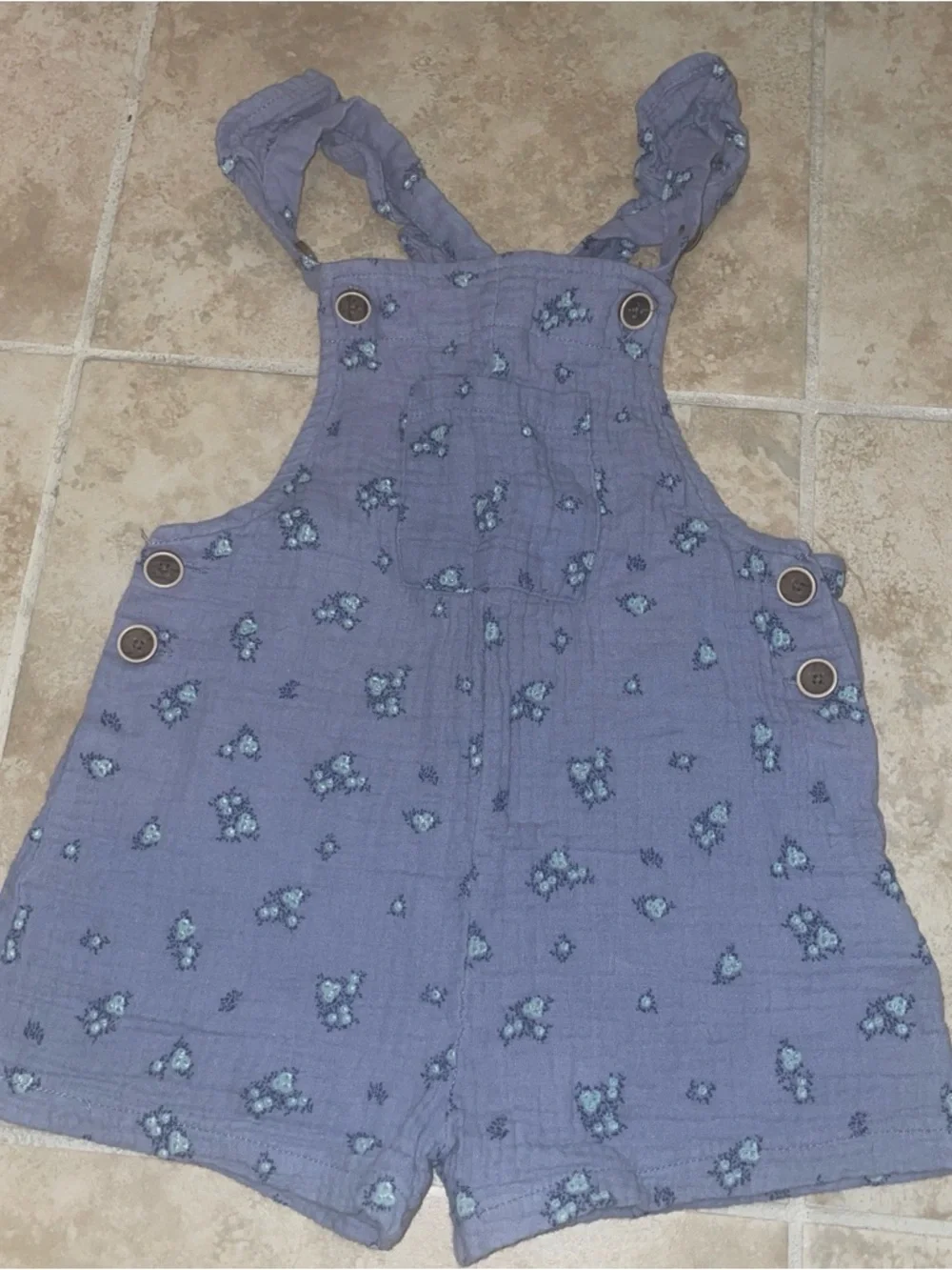 Jessica Simpson Lavender-Blue Floral Cotton Gauze Overall Shorts SO SOFT!!! - Picture 1 of 3
